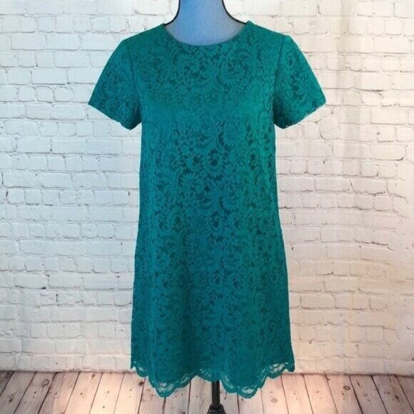 Cece Dress Jade Green Lace Shift Short Sleeve Knee Length Size 6 - Picture 1 of 8